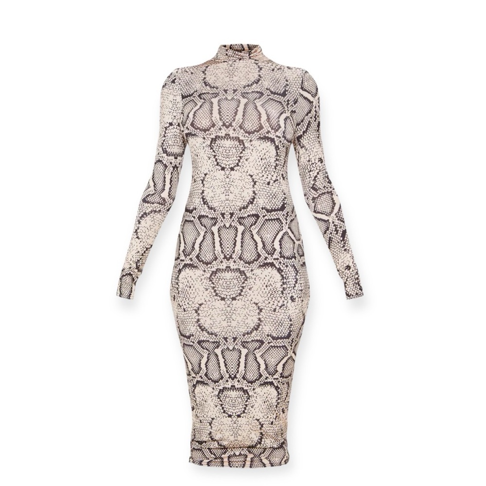 NWT- PrettyLittleThing Snake Print Slinky High Neck Midi Dress